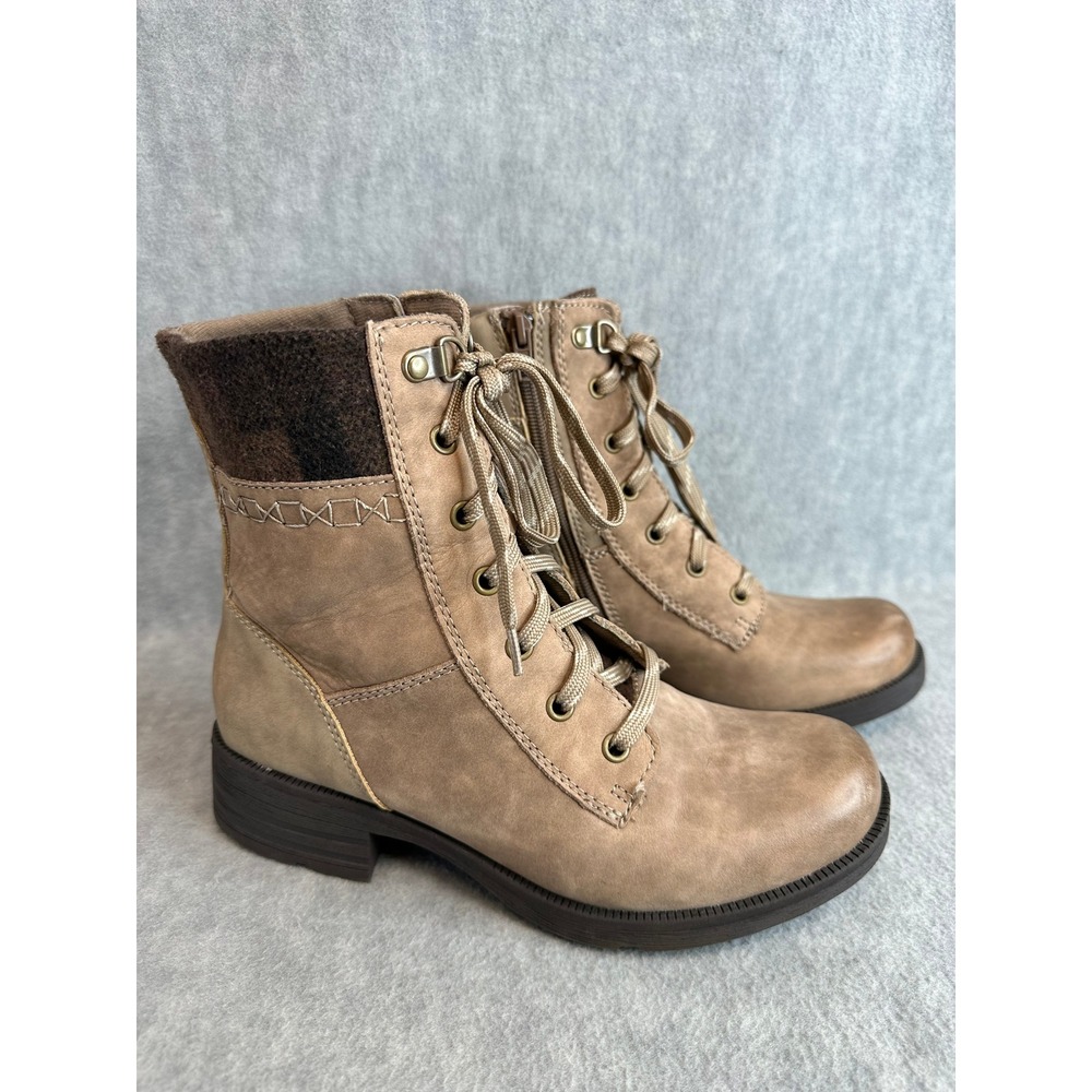 Earth Origins Womens 8M Tan Leather Lace Up Side Zip Combat‎ Ankle Boots - Picture 2 of 14